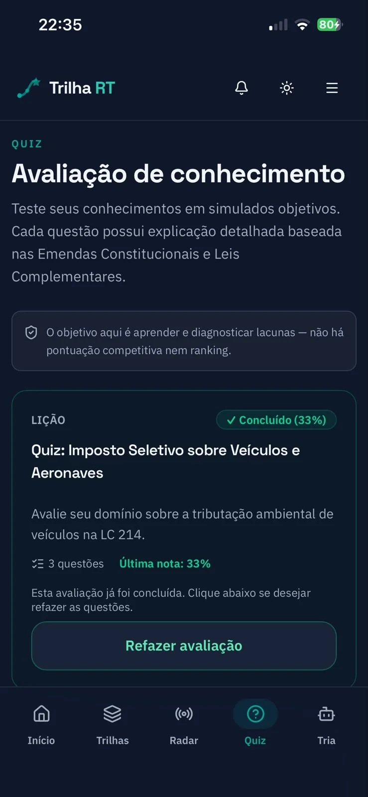 Banco de Quizzes Práticos & Diagnóstico de Eficiência
